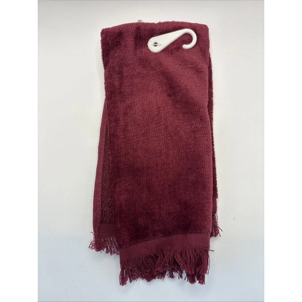 3 Vtg Holiday Traditions Christmas Guest Fingertip Towels Burgundy Fringe NEW‎